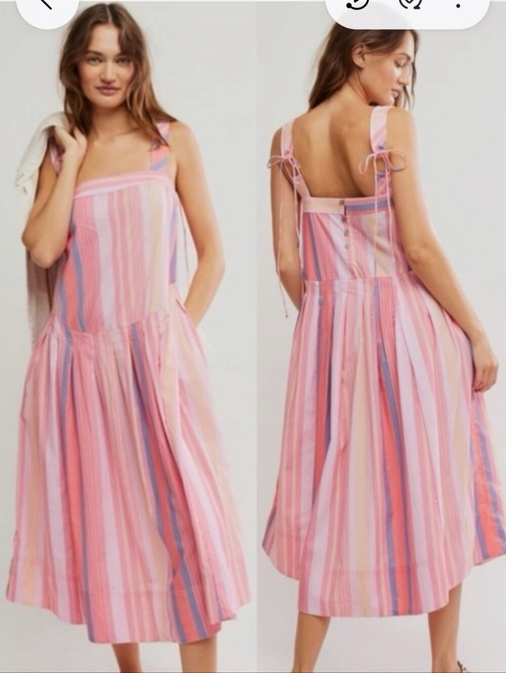 Free People Primavera Stiriped Drop Waist Midi Sundress Pink Small